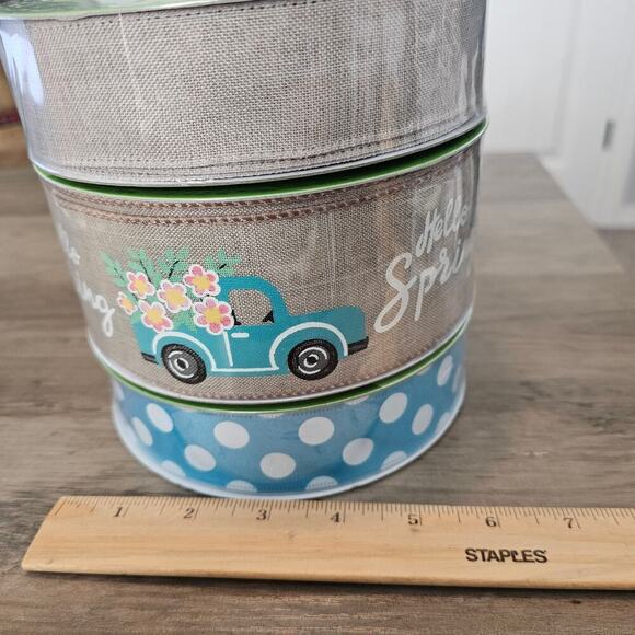 Members Mark Ribbon 50 Yards Wired Spring 1.5" 2.5" 3 Set Blue Truck Polka Dot B - Picture 5 of 7